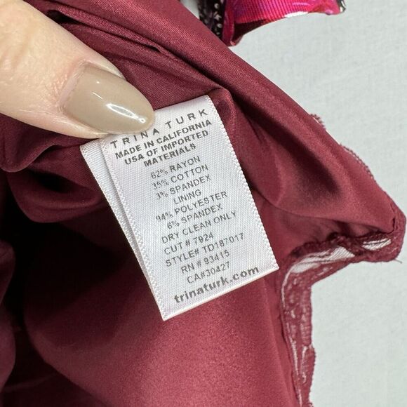 Trina Turk Womens Dress 2 Pink Splendid Floral Flare Sleeve Cocktail Romantic - Picture 15 of 16